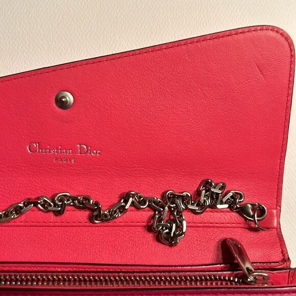 - Authentic Cristian Dior Leather Pink/Coral Wallet on a Chain - Picture 16 of 17